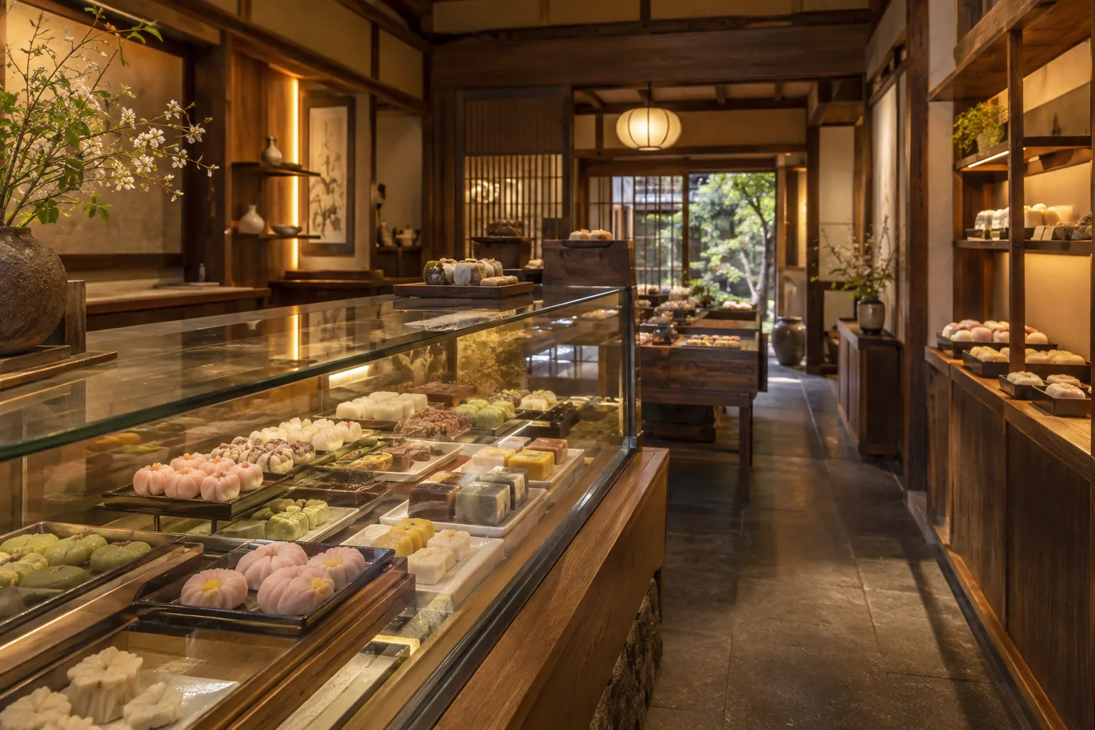 和菓子が並ぶ店内のショーケース